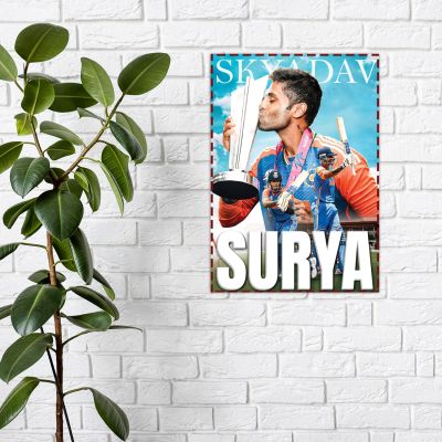 Acrylic Cricketers Player Photo Frame For India Cricket Sports Studio Cafe Wall Frame with 3D Text Gift For Cricket Player, Fans & Achievers Wall Art Decor For Bedroom, Office & Gaming Setup (Suryakumar Yadav)